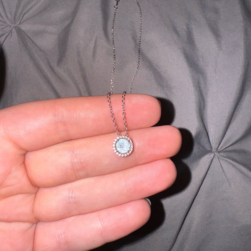 Lafonn March Birthstone Platinum-Plated Aquamarine Necklace (0.2 CTTW)